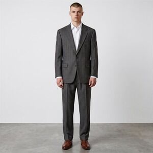 Dunhill Suit Mens 44R Grey Glen Plaid Wool 2 Button Double Pleated Cuffed Italy